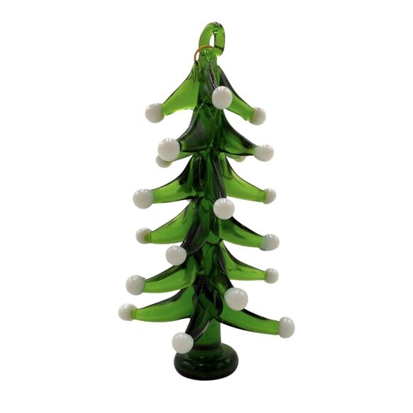 Hand Blown Art Glass Snow Flocked Christmas Tree Ornament 3" - Picture 3 of 5